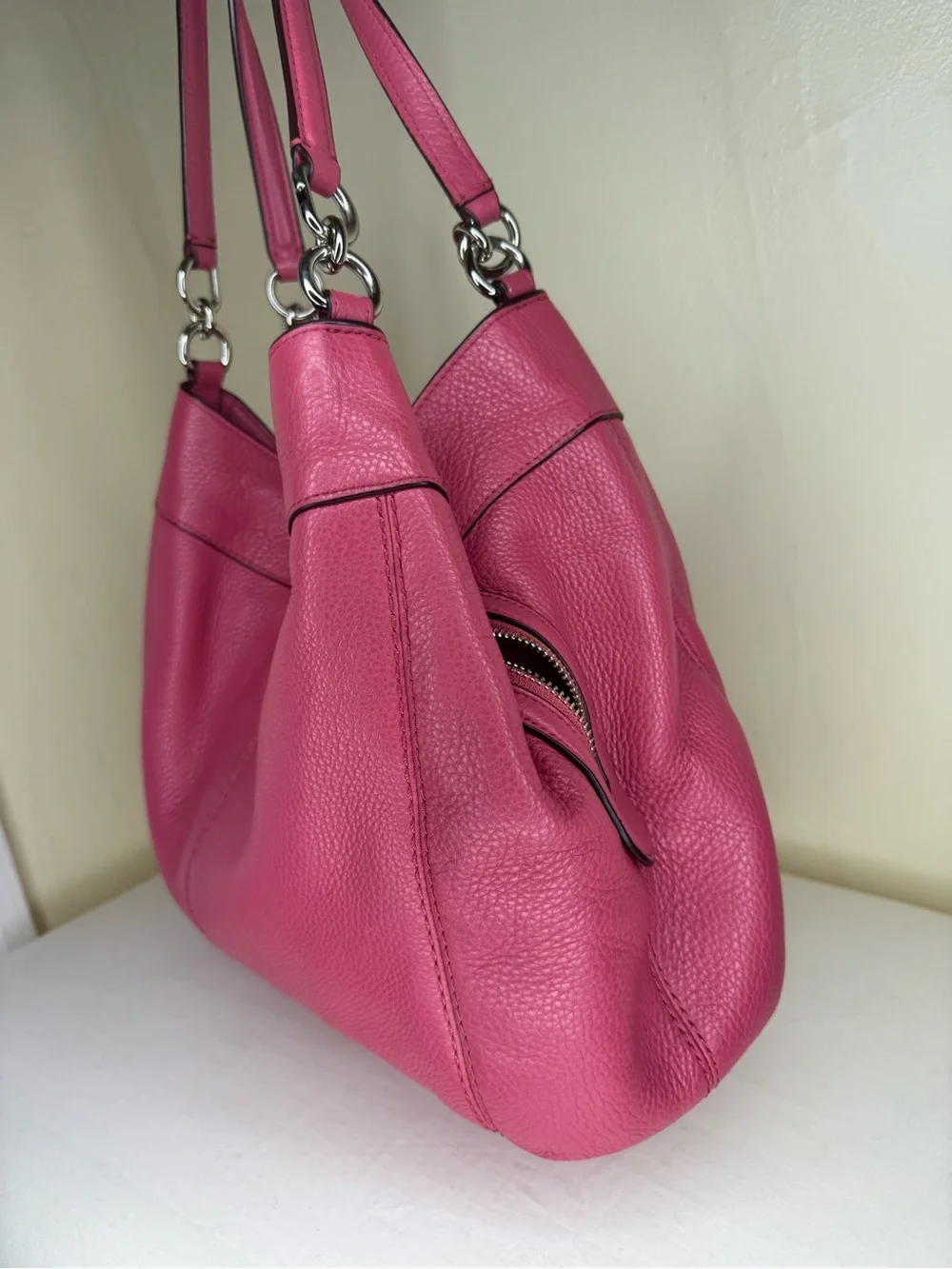 Coach Lexy Pebble Leather Hobo Bag in Bright Pink